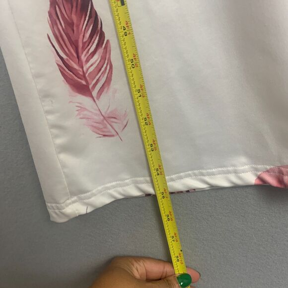 Feather Print Slip Dress Size XL White Pink Feather Motif Summer Festival Maxi - Picture 8 of 9